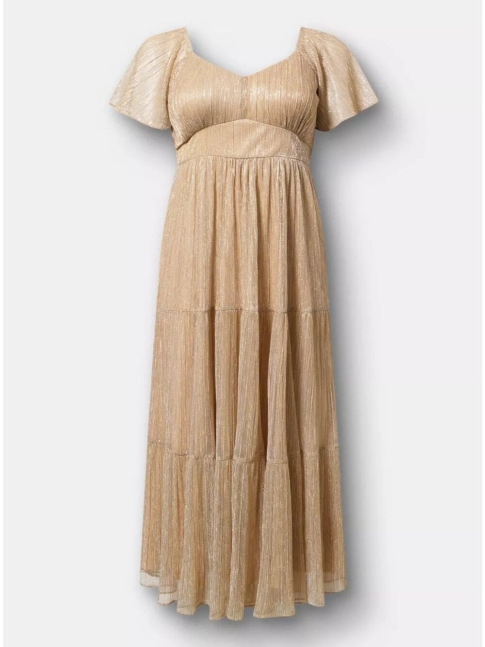 Torrid Glitter Flutter Sleeve Maxi Dress Champagne Silver 2 2X